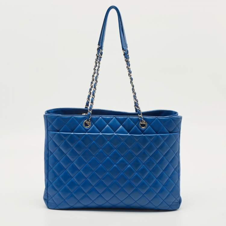 Pre Owned Chanel CC Classic Blue Quilted Leather Shopper Tote