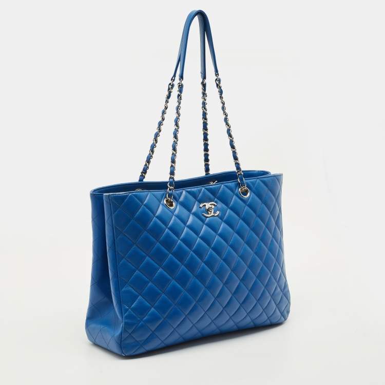 Pre Owned Chanel CC Classic Blue Quilted Leather Shopper Tote