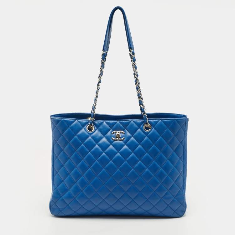 Pre Owned Chanel CC Classic Blue Quilted Leather Shopper Tote