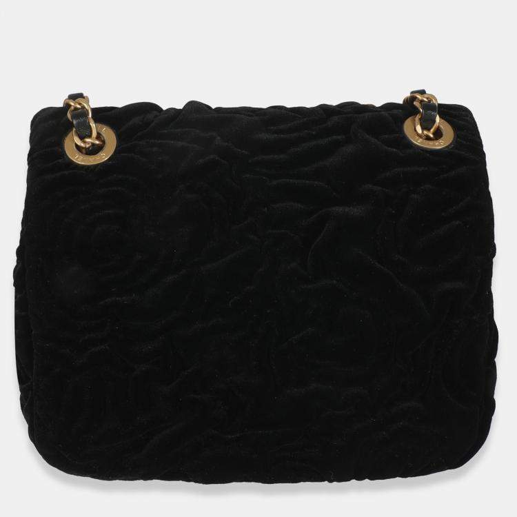 مملوكة مسبقًا Chanel Black Camellia Embossed Velvet Mini Square Flap Bag