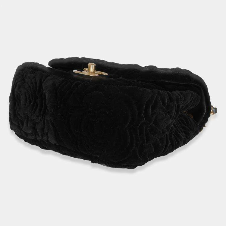 مملوكة مسبقًا Chanel Black Camellia Embossed Velvet Mini Square Flap Bag