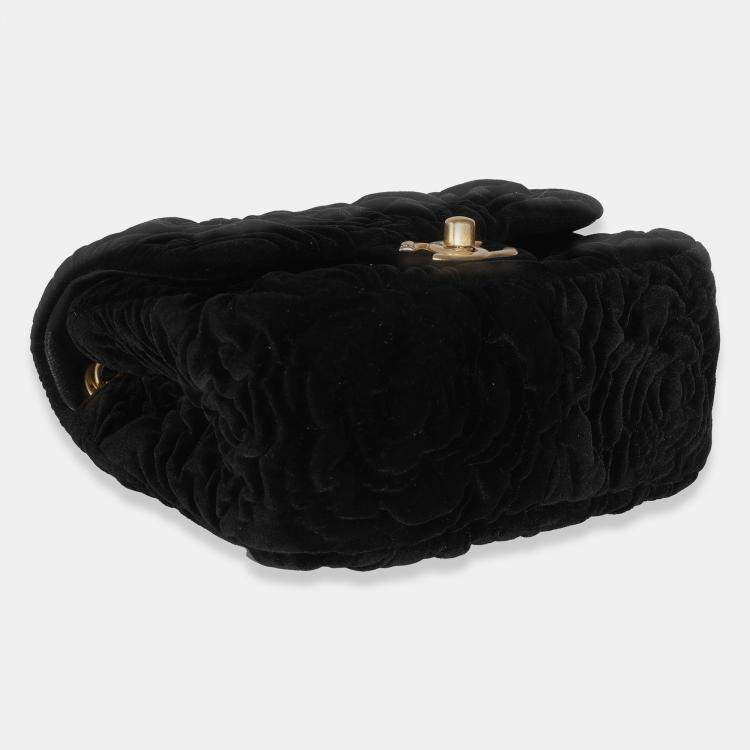 مملوكة مسبقًا Chanel Black Camellia Embossed Velvet Mini Square Flap Bag
