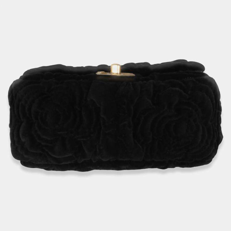 مملوكة مسبقًا Chanel Black Camellia Embossed Velvet Mini Square Flap Bag