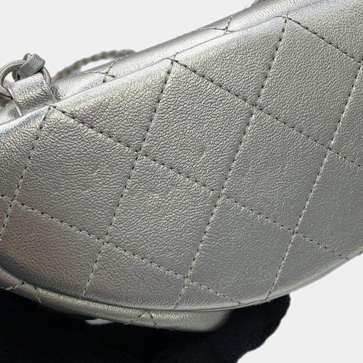 Pre Owned Chanel Backpack Silver Metalic Lambskin