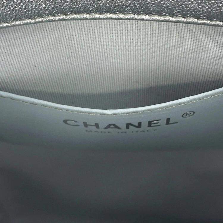 Pre Owned Chanel Backpack Silver Metalic Lambskin