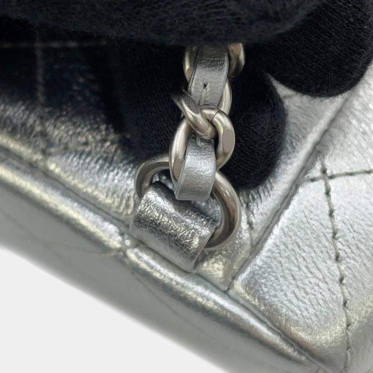 Pre Owned Chanel Backpack Silver Metalic Lambskin