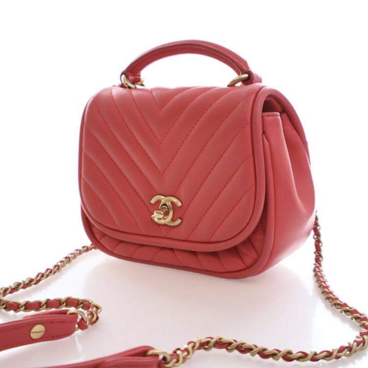 Pre Owned Chanel Mini Lambskin Reversed Round Flap Bag