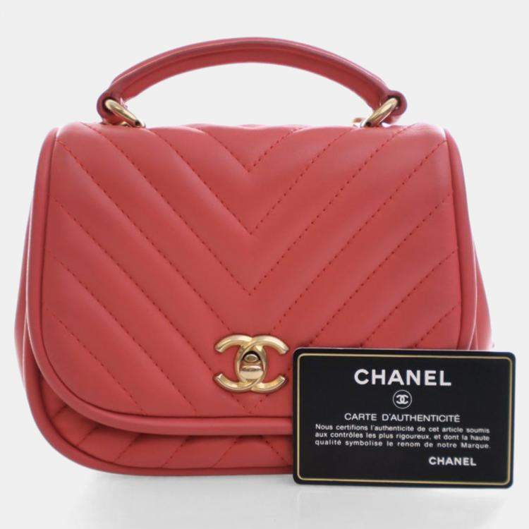 Pre Owned Chanel Mini Lambskin Reversed Round Flap Bag