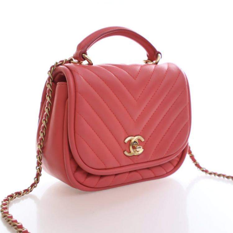 Pre Owned Chanel Mini Lambskin Reversed Round Flap Bag