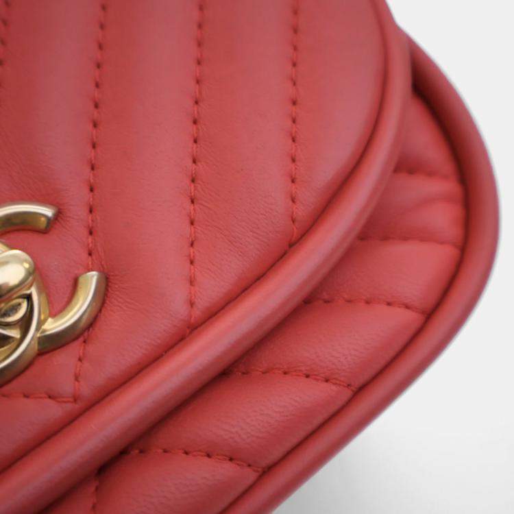 Pre Owned Chanel Mini Lambskin Reversed Round Flap Bag