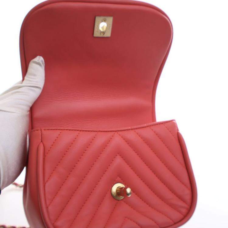 Pre Owned Chanel Mini Lambskin Reversed Round Flap Bag