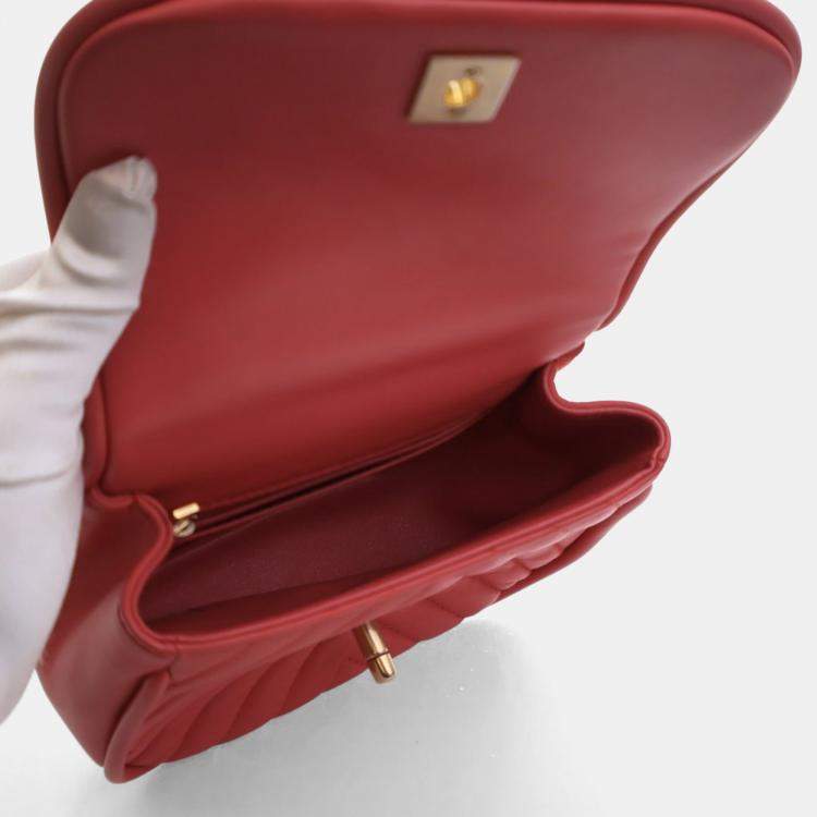 Pre Owned Chanel Mini Lambskin Reversed Round Flap Bag