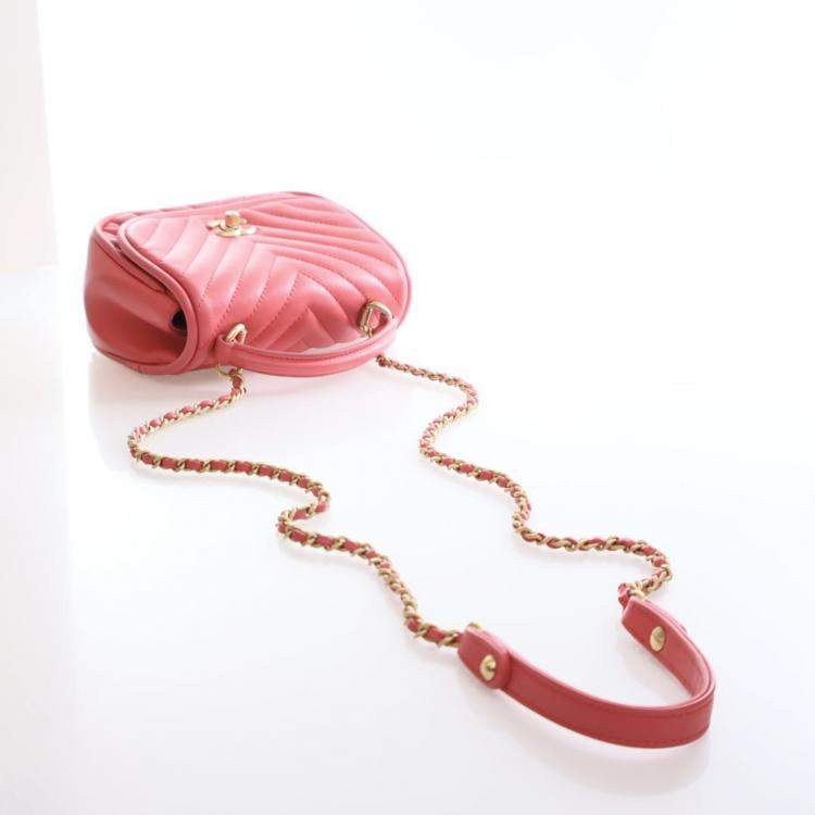 Pre Owned Chanel Mini Lambskin Reversed Round Flap Bag