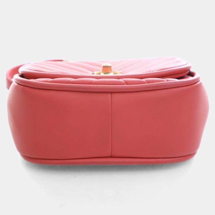 Pre Owned Chanel Mini Lambskin Reversed Round Flap Bag