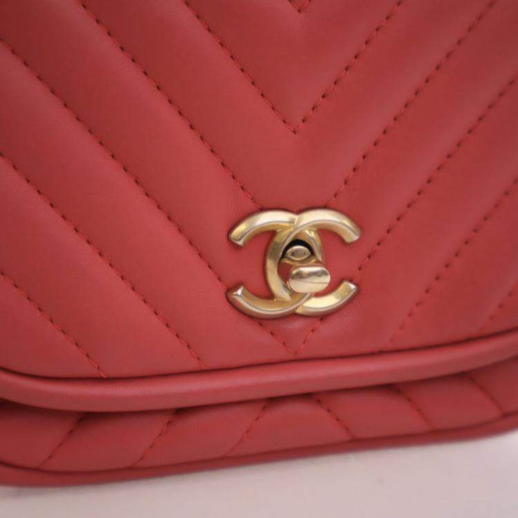 Pre Owned Chanel Mini Lambskin Reversed Round Flap Bag
