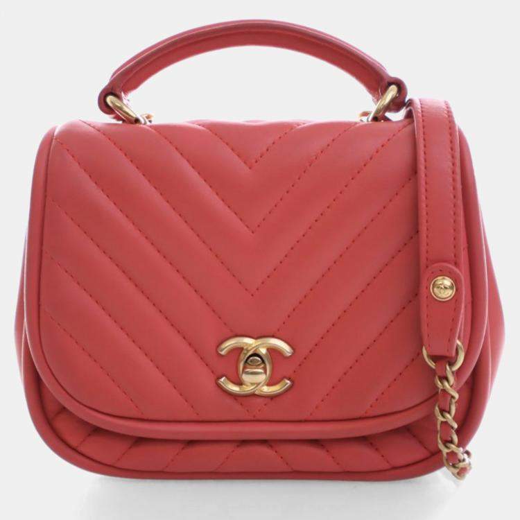 Pre Owned Chanel Mini Lambskin Reversed Round Flap Bag