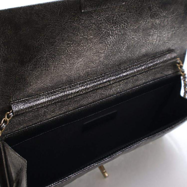 Pre Owned Chanel Cracked Metallic Calfskin Zip Away Chain Clutch