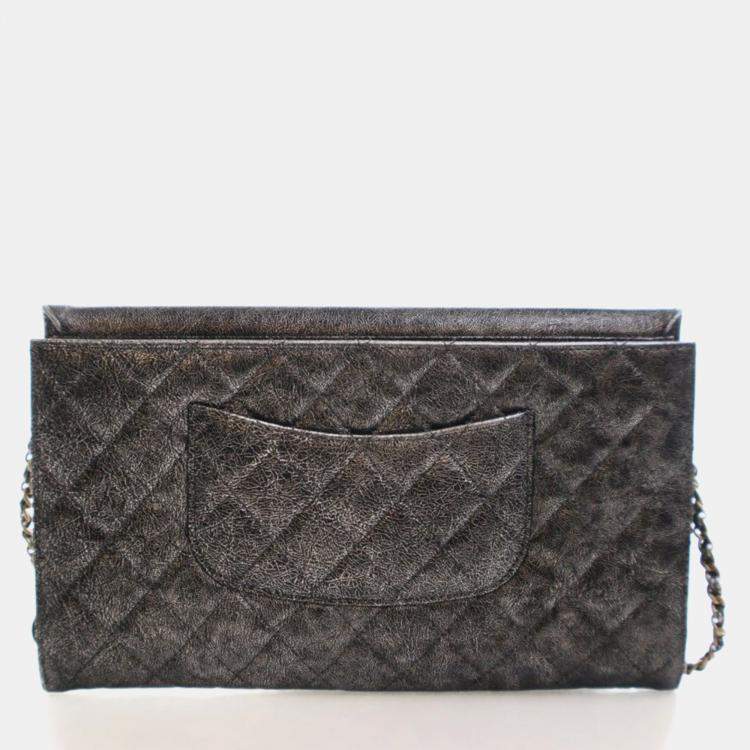 Pre Owned Chanel Cracked Metallic Calfskin Zip Away Chain Clutch