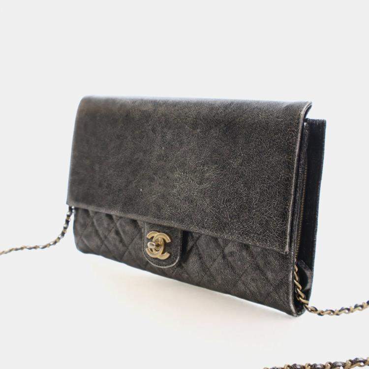 Pre Owned Chanel Cracked Metallic Calfskin Zip Away Chain Clutch