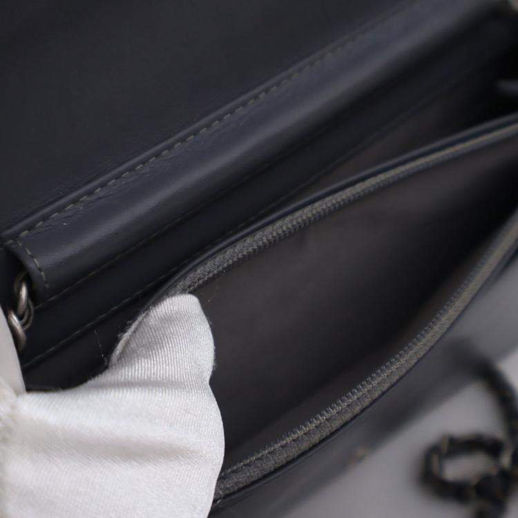 Pre Owned Chanel Patent Camellia Embossed Wallet On Chain