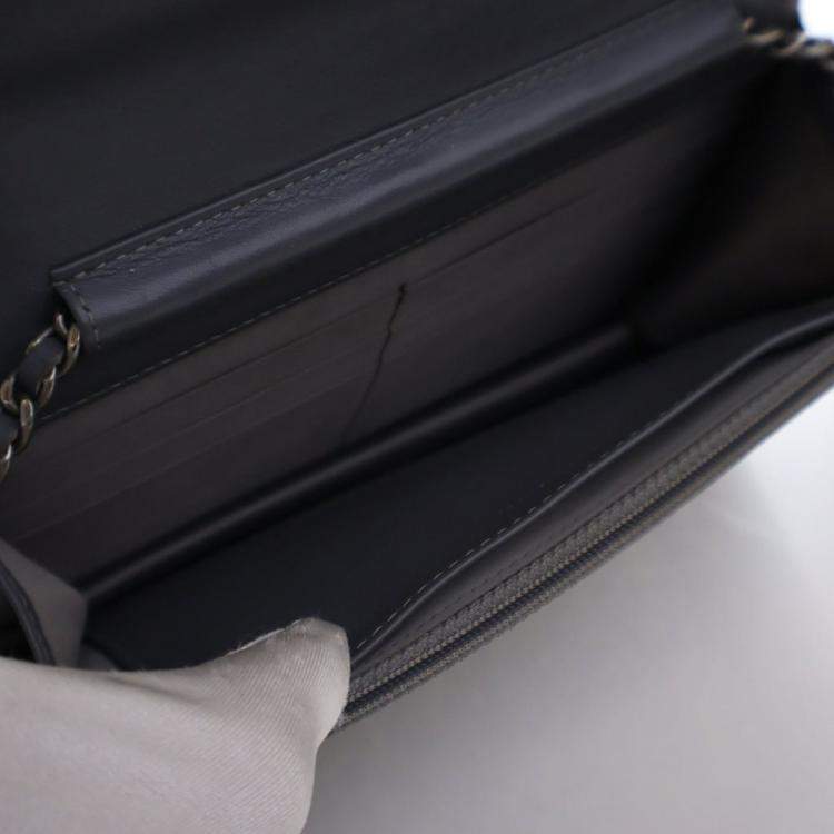 Pre Owned Chanel Patent Camellia Embossed Wallet On Chain