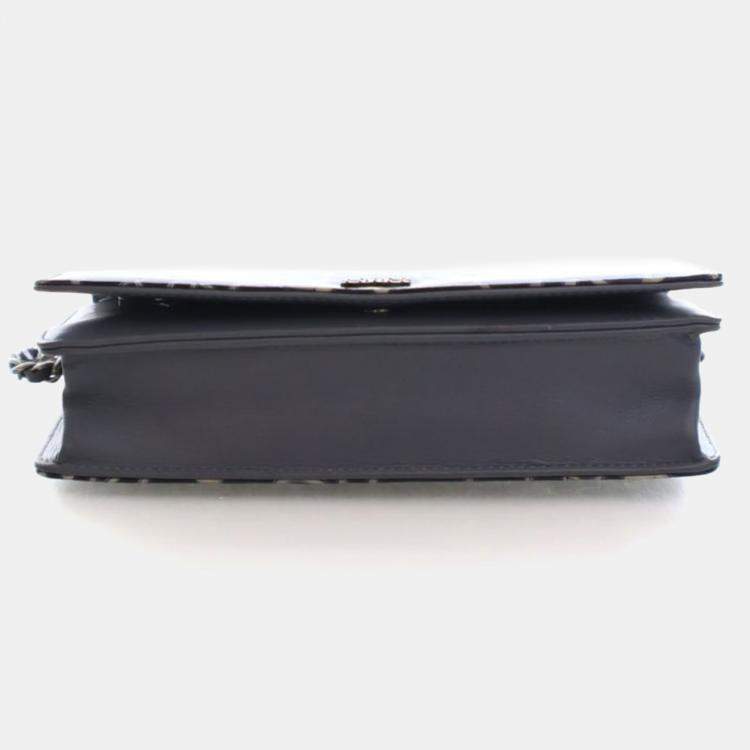 Pre Owned Chanel Patent Camellia Embossed Wallet On Chain