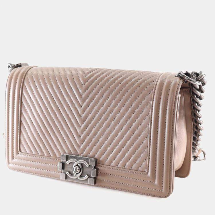 Pre Owned Chanel Medium Calfskin Chevron Boy Flap Bag