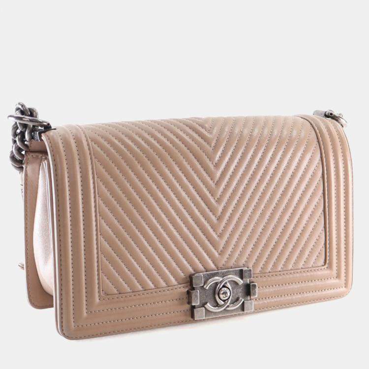 Pre Owned Chanel Medium Calfskin Chevron Boy Flap Bag
