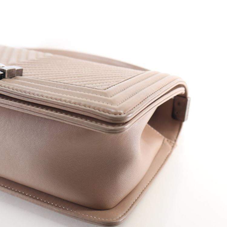 Pre Owned Chanel Medium Calfskin Chevron Boy Flap Bag