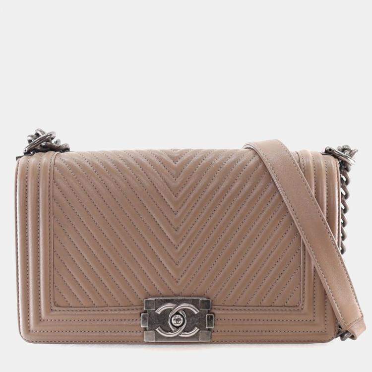Pre Owned Chanel Medium Calfskin Chevron Boy Flap Bag