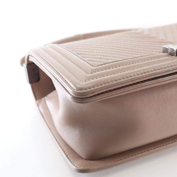 Pre Owned Chanel Medium Calfskin Chevron Boy Flap Bag