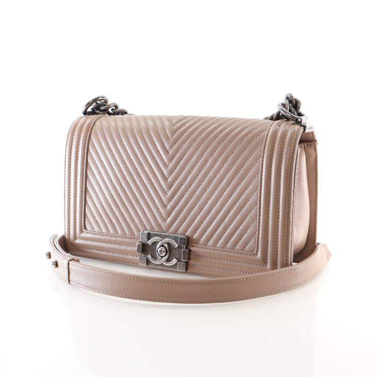 Pre Owned Chanel Medium Calfskin Chevron Boy Flap Bag