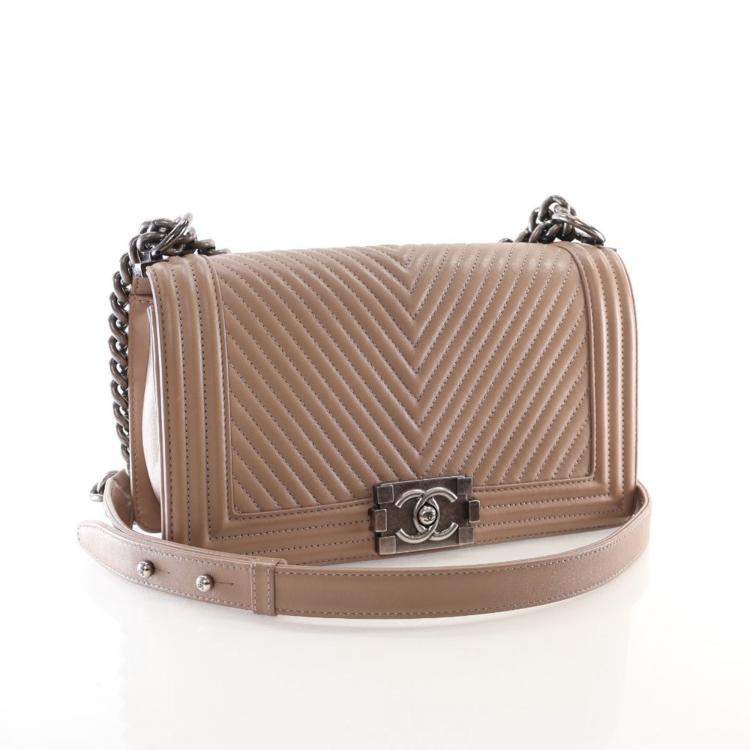 Pre Owned Chanel Medium Calfskin Chevron Boy Flap Bag