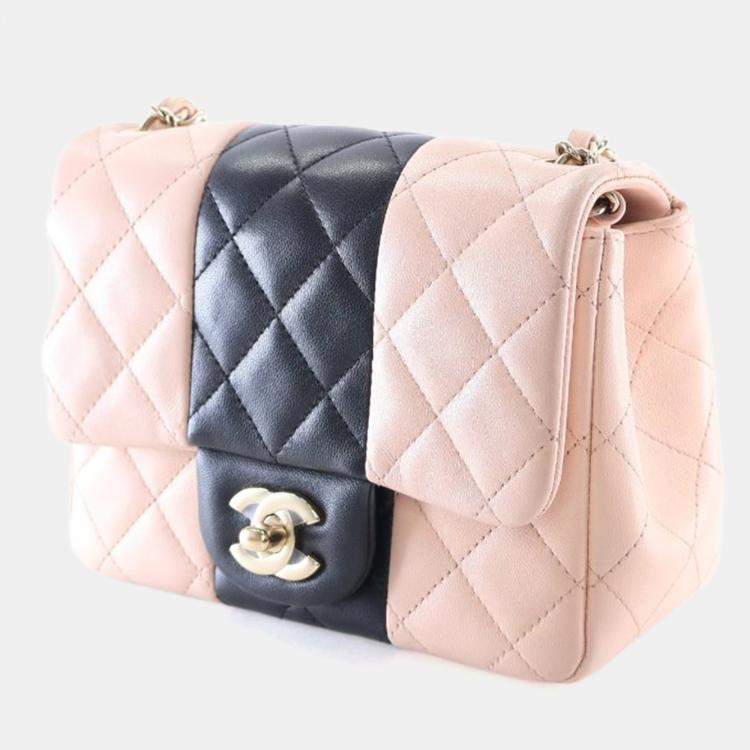 Pre Owned Chanel Mini Lambskin Square Classic Flap Bag