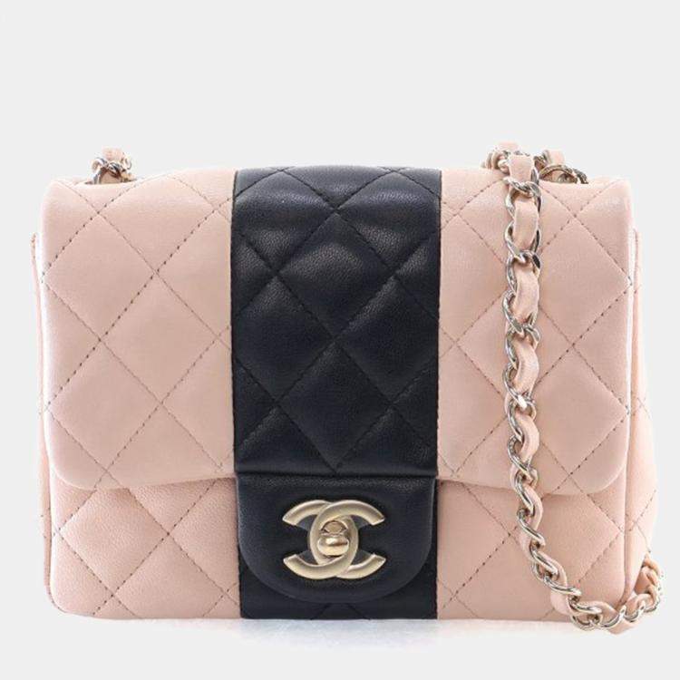 Pre Owned Chanel Mini Lambskin Square Classic Flap Bag