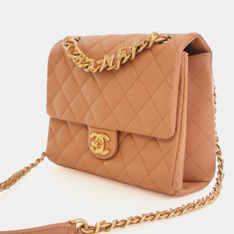 Pre Owned Chanel Lambskin Chaine Lettre Square Flap Bag