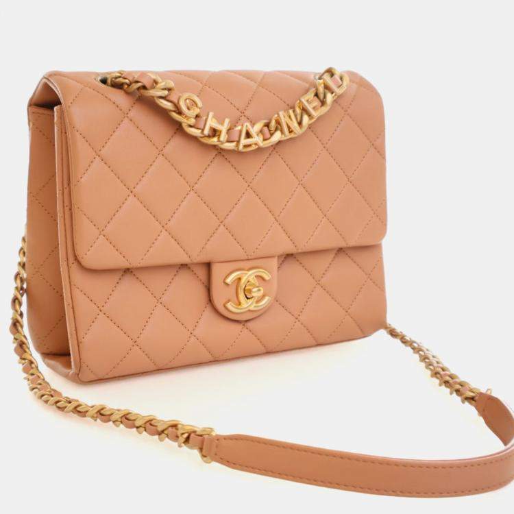 Pre Owned Chanel Lambskin Chaine Lettre Square Flap Bag