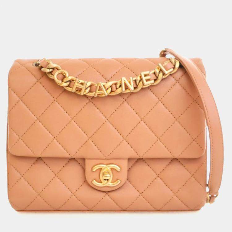 Pre Owned Chanel Lambskin Chaine Lettre Square Flap Bag
