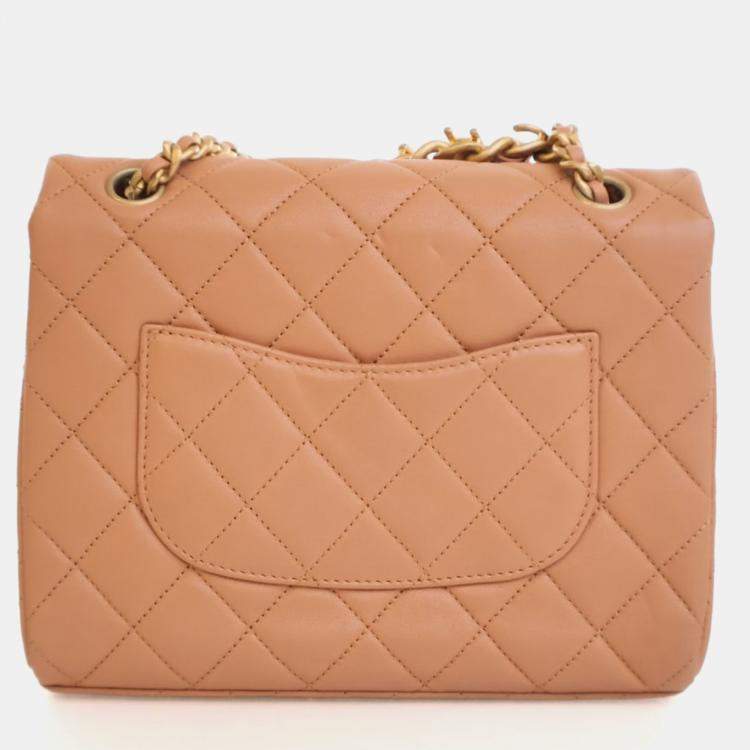 Pre Owned Chanel Lambskin Chaine Lettre Square Flap Bag