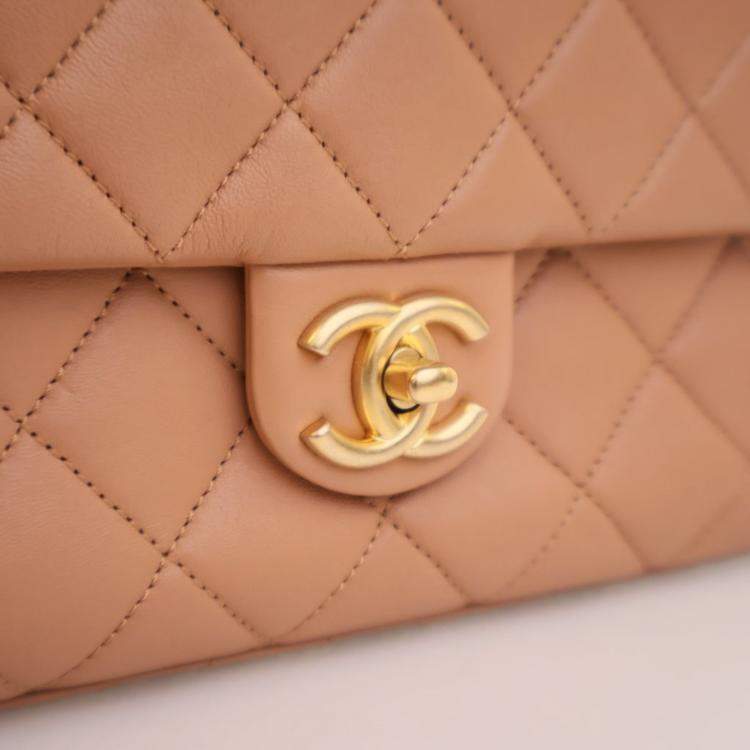 Pre Owned Chanel Lambskin Chaine Lettre Square Flap Bag