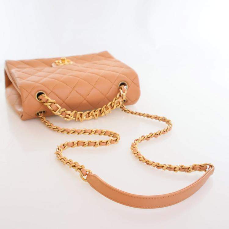 Pre Owned Chanel Lambskin Chaine Lettre Square Flap Bag