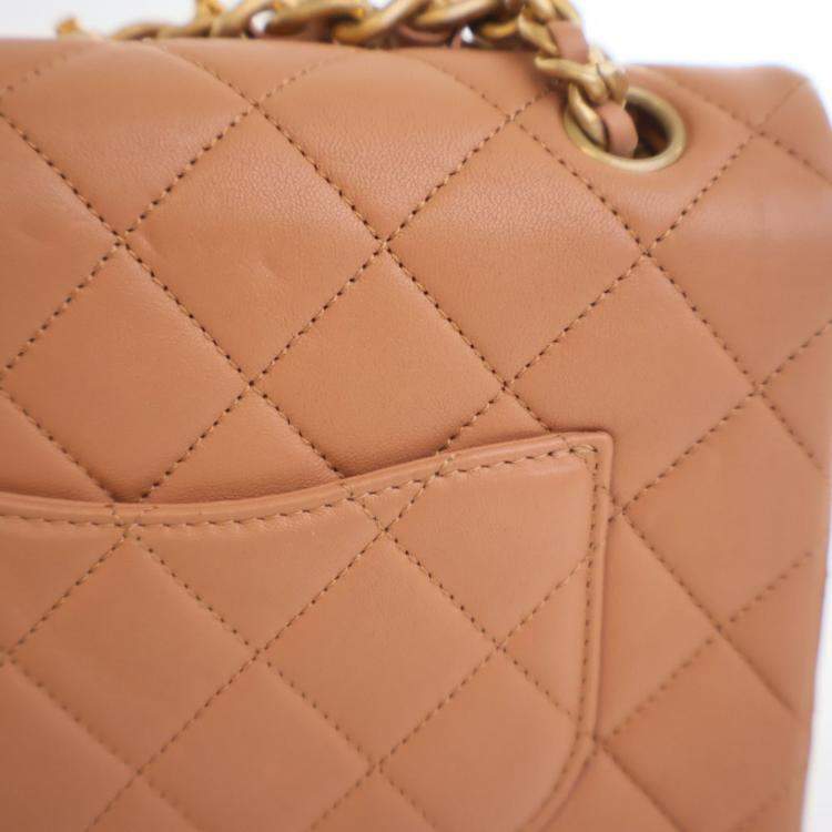 Pre Owned Chanel Lambskin Chaine Lettre Square Flap Bag