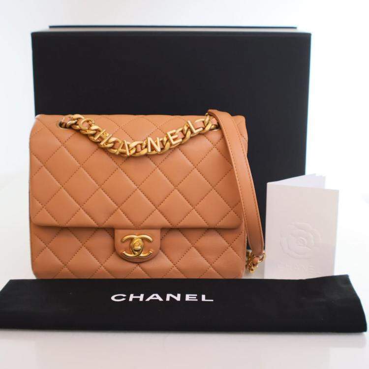 Pre Owned Chanel Lambskin Chaine Lettre Square Flap Bag