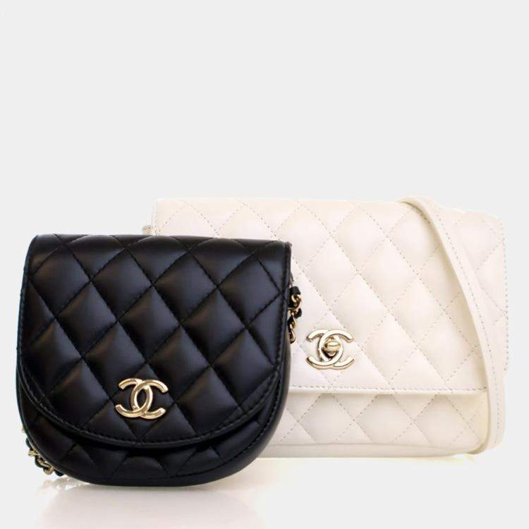 Pre Owned Chanel Lambskin Quilted Side Packs Flap Bag