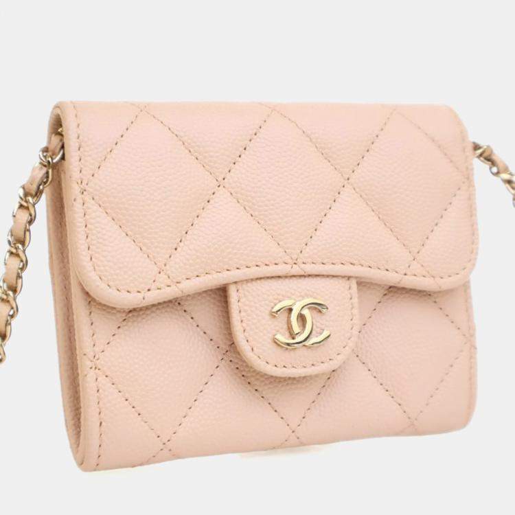 Pre Owned Chanel Caviar Card Holder On Chain