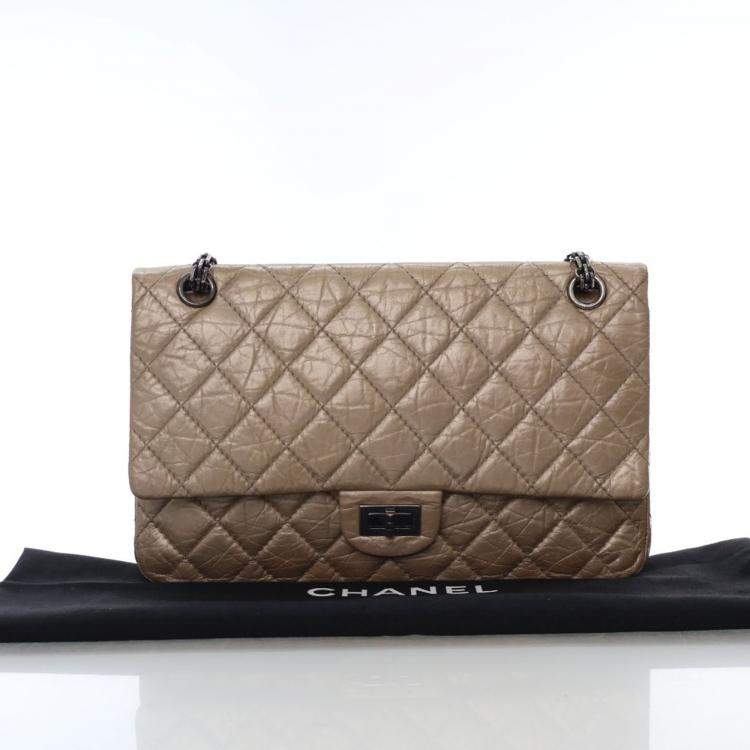 Pre Owned Chanel Crinkled Calfskin Reissue 2.55 Double Flap Bag 226
