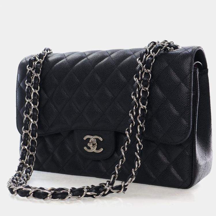 Pre Owned Chanel Jumbo Caviar Classic Double Flap Bag
