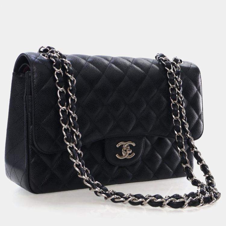 Pre Owned Chanel Jumbo Caviar Classic Double Flap Bag
