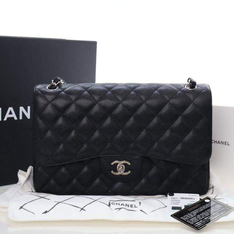 Pre Owned Chanel Jumbo Caviar Classic Double Flap Bag