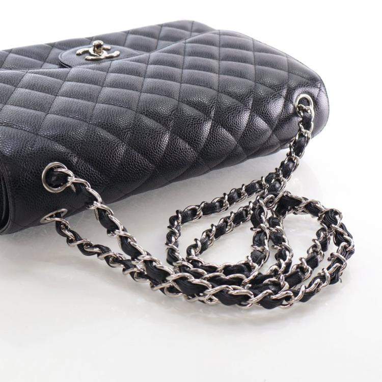 Pre Owned Chanel Jumbo Caviar Classic Double Flap Bag